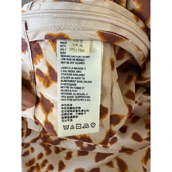 Free People Normani Bias Midi Skirt Womens Sz 12 Beige Leopard Satin Slip A-Line - Picture 9 of 12